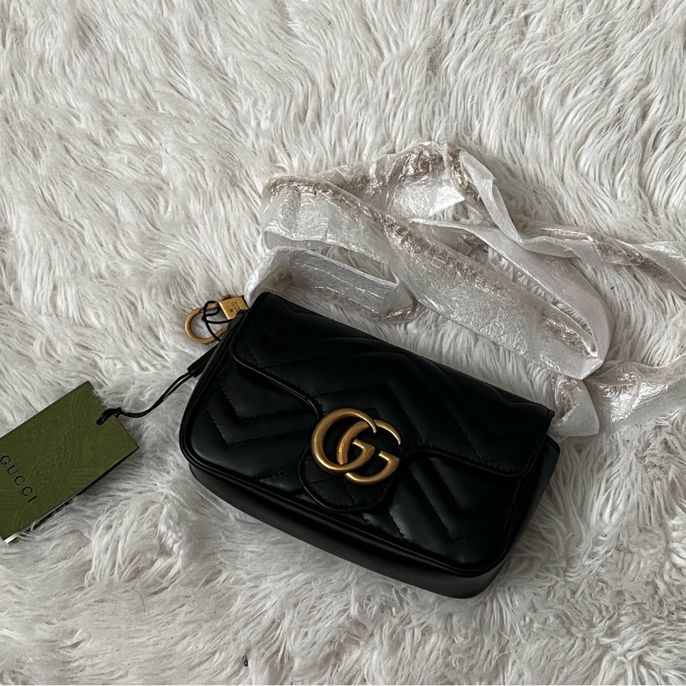 GUCCI GG Marmont Super Mini Bag, Black, Leather, BRAND NEW